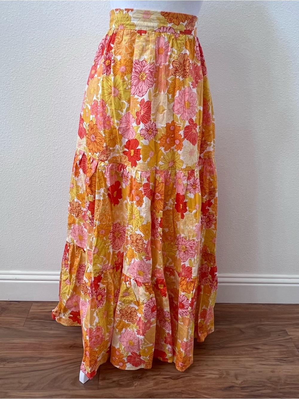 Petal & Pup Yellow and Pink Floral Tiered Maxi Skirt